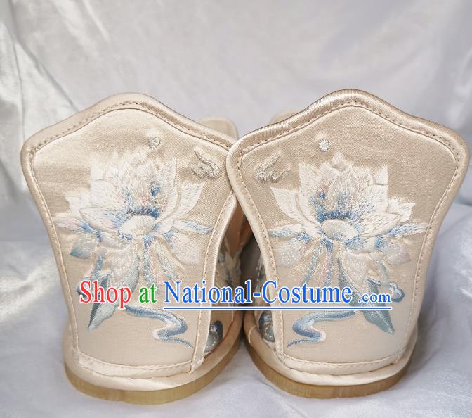 Handmade Chinese Embroidered Epiphyllum Shoes Light Golden Satin Shoes Traditional Han Dynasty Princess Shoes