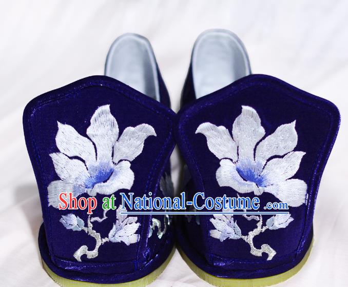 Handmade Chinese Embroidered Mangnolia Shoes Traditional Hanfu Royalblue Shoes Princess Shoes