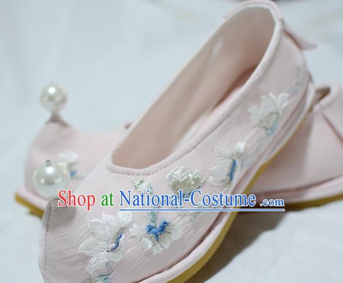 Handmade Chinese Embroidered Mangnolia Shoes Pink Satin Shoes Traditional Hanfu Princess Shoes