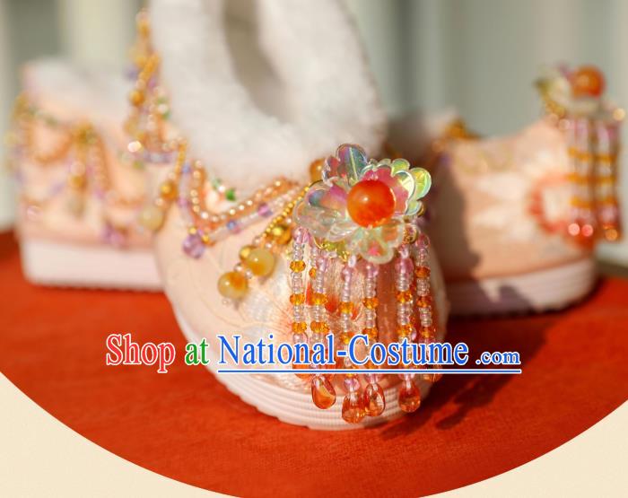 Handmade Chinese Traditional Hanfu Shoes Embroidered Shoes Ancient Princess Beads Tassel Shoes