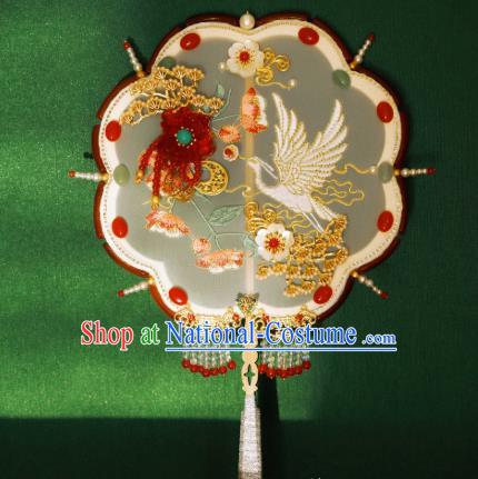 Chinese Ancient Princess Palace Fan Traditional Wedding Embroidered Silk Fan