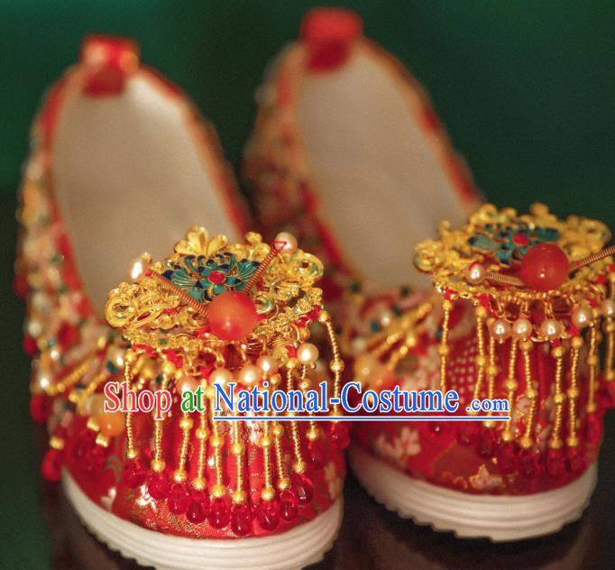 Handmade Chinese Embroidered Shoes Ancient Princess Red Shoes Traditional Hanfu Wedding Shoes