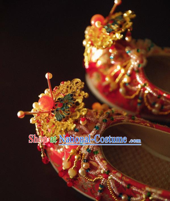 Handmade Chinese Embroidered Shoes Ancient Princess Red Shoes Traditional Hanfu Wedding Shoes