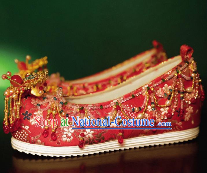 Handmade Chinese Embroidered Shoes Ancient Princess Red Shoes Traditional Hanfu Wedding Shoes