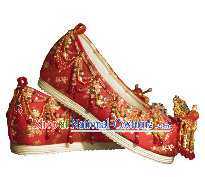 Handmade Chinese Embroidered Shoes Ancient Princess Red Shoes Traditional Hanfu Wedding Shoes