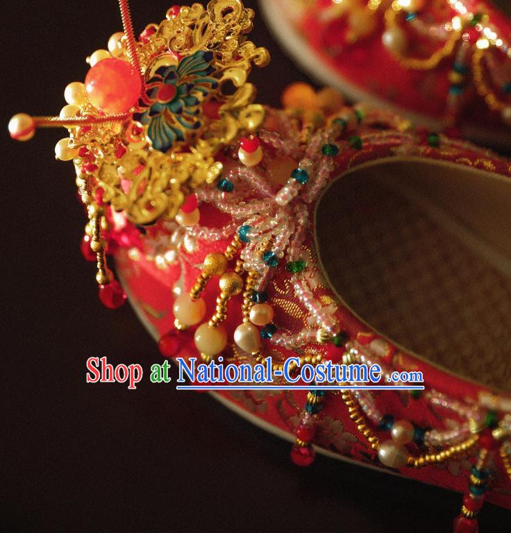 Handmade Chinese Embroidered Shoes Ancient Princess Red Shoes Traditional Hanfu Wedding Shoes