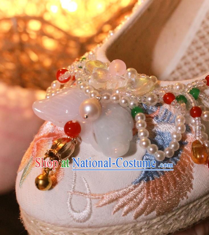 Chinese Wedge Heel Shoes Handmade Beads Tassel Shoes Traditional Embroidered Shoes