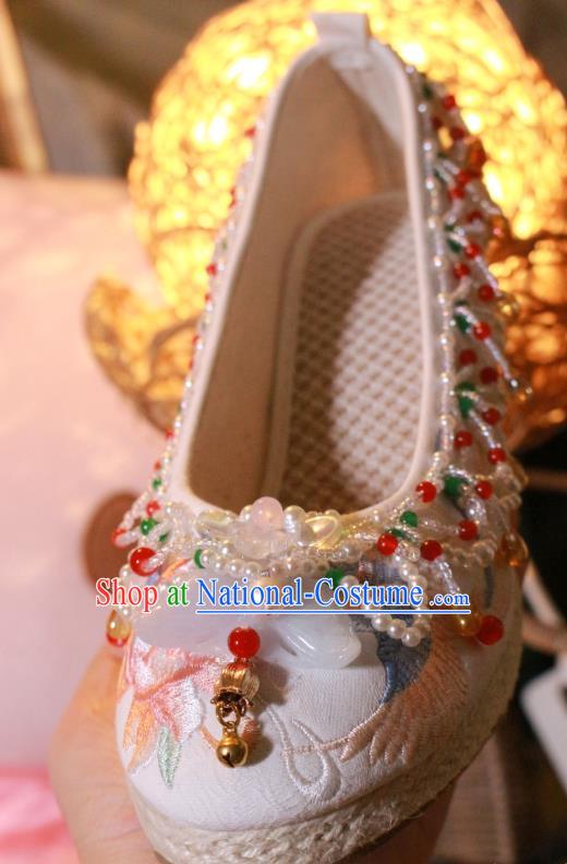 Chinese Wedge Heel Shoes Handmade Beads Tassel Shoes Traditional Embroidered Shoes