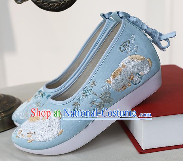 Chinese Ancient Princess Shoes Embroidered Blue Shoes Traditional Ming Dynasty Shoes