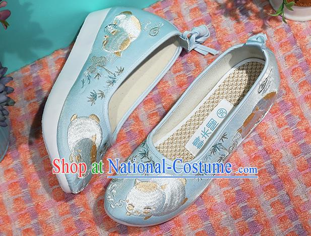 Chinese Ancient Princess Shoes Embroidered Blue Shoes Traditional Ming Dynasty Shoes