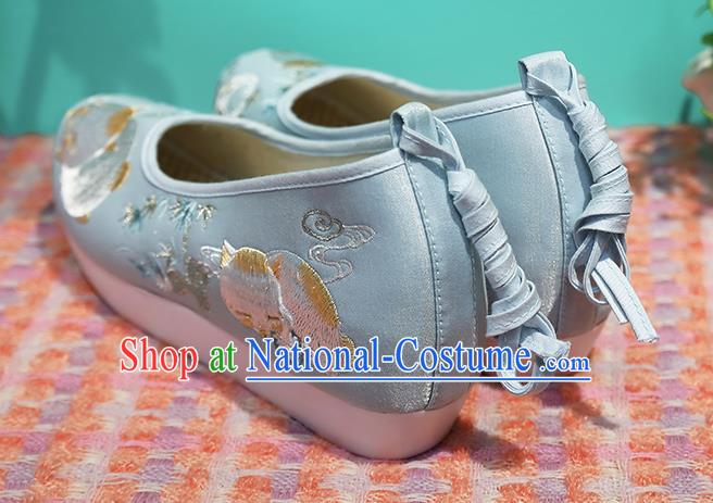 Chinese Ancient Princess Shoes Embroidered Blue Shoes Traditional Ming Dynasty Shoes