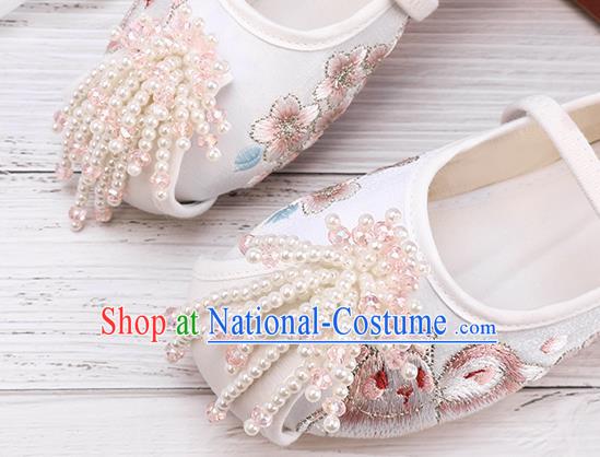 China Classical Hanfu Shoes Traditional Embroidered White Shoes for Kids