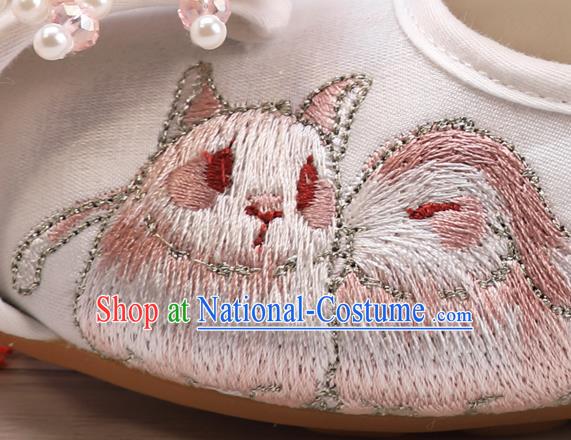 China Classical Hanfu Shoes Traditional Embroidered White Shoes for Kids