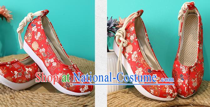 Chinese Classical Red Brocade Shoes Hanfu Shoes Traditional Wedding Shoes