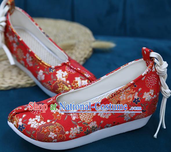 Chinese Classical Red Brocade Shoes Hanfu Shoes Traditional Wedding Shoes