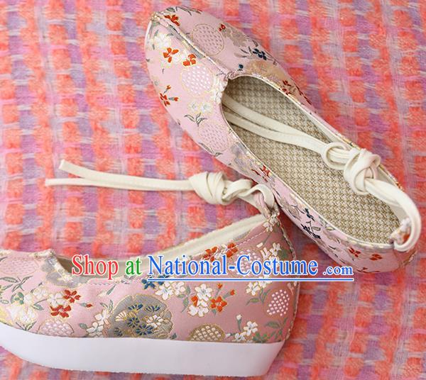 Chinese Hanfu Pink Brocade Shoes Classical Shoes Traditional Ming Dynasty Princess Shoes