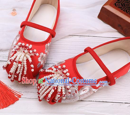 China Traditional Embroidered Red Shoes Classical Hanfu Shoes for Kids