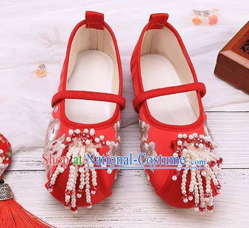 China Traditional Embroidered Red Shoes Classical Hanfu Shoes for Kids