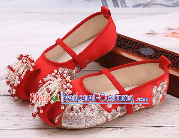 China Traditional Embroidered Red Shoes Classical Hanfu Shoes for Kids