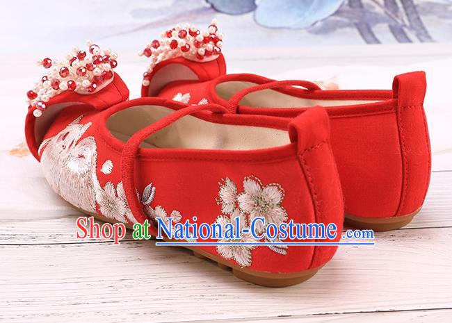 China Traditional Embroidered Red Shoes Classical Hanfu Shoes for Kids