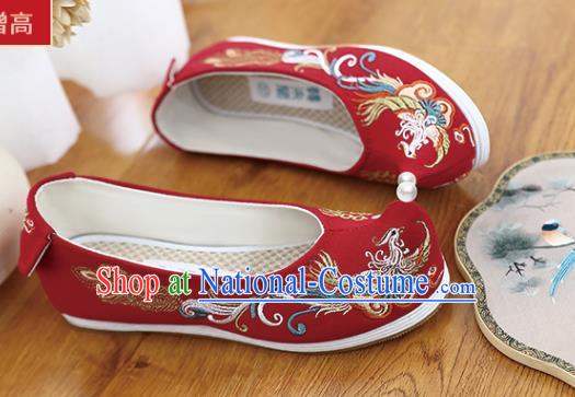 Chinese Traditional Wedding Shoes Hanfu Shoes Classical Embroidered Phoenix Red Shoes