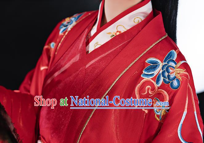 China Ancient Court Woman Red Hanfu Dress Clothing Traditional Jin Dynasty Wedding Historical Costume Complete Set