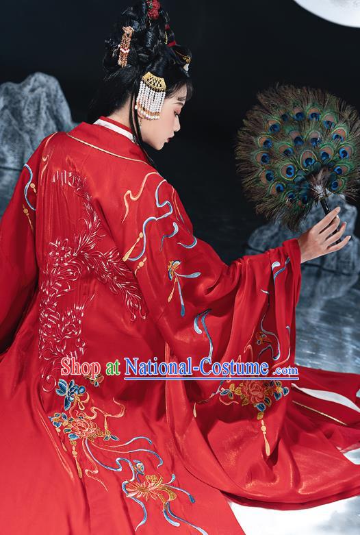 China Ancient Court Woman Red Hanfu Dress Clothing Traditional Jin Dynasty Wedding Historical Costume Complete Set