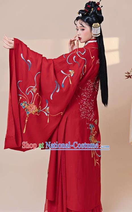 China Ancient Court Woman Red Hanfu Dress Clothing Traditional Jin Dynasty Wedding Historical Costume Complete Set