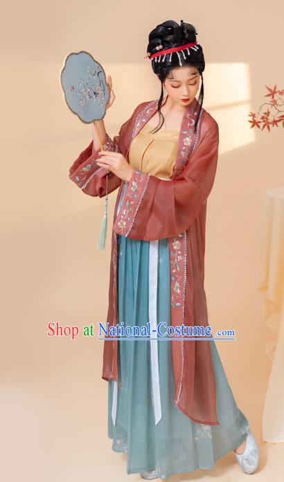 China Ancient Young Woman Hanfu Dress Traditional Historical Clothing Song Dynasty Country Lady Costume