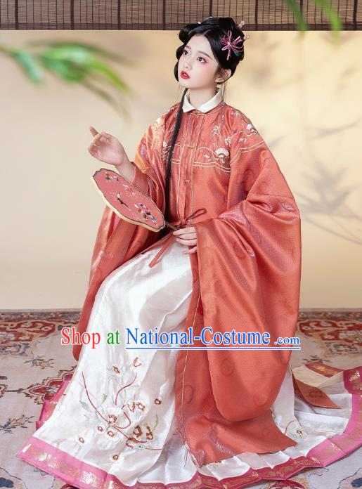 China Traditional Ming Dynasty Royal Princess Embroidered Costumes Ancient Nobility Lady Historical Clothing Full Set