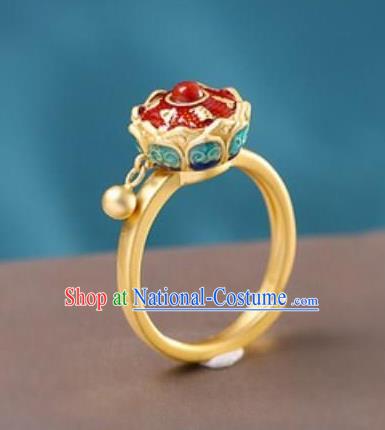 China Traditional Court Golden Ring Ancient Princess Enamel Lotus Circlet