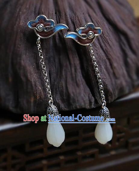 China National Jade Mangnolia Earrings Traditional Cheongsam Cloisonne Cloud Ear Accessories