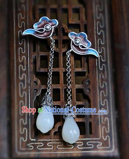 China National Jade Mangnolia Earrings Traditional Cheongsam Cloisonne Cloud Ear Accessories