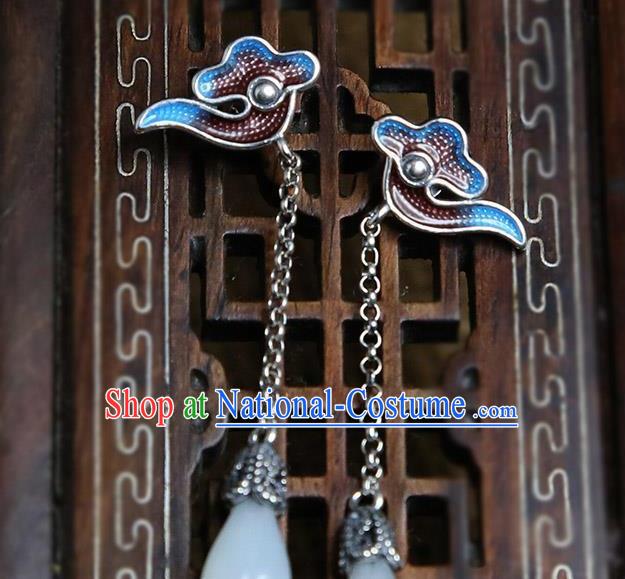 China National Jade Mangnolia Earrings Traditional Cheongsam Cloisonne Cloud Ear Accessories