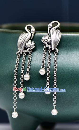 China National Tassel Earrings Traditional Cheongsam Silver Crane Ear Accessories