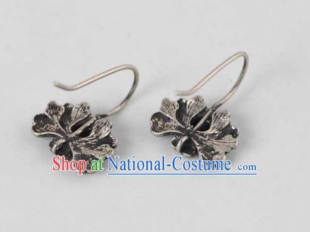 China National Silver Earrings Traditional Cheongsam Blueing Peony Ear Accessories