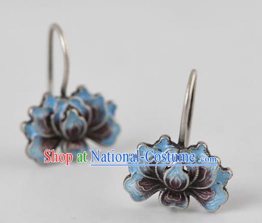 China National Silver Earrings Traditional Cheongsam Blueing Peony Ear Accessories