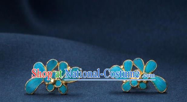 China Traditional Qing Dynasty Empress Ear Accessories National Blue Earrings