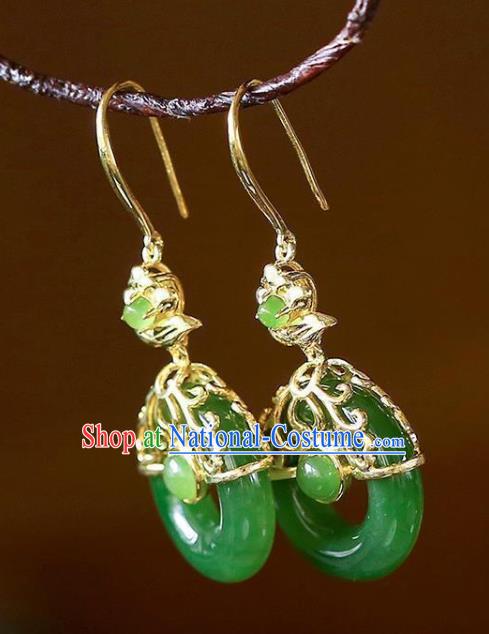 China Traditional Qing Dynasty Palace Lady Ear Accessories National Jade Earrings