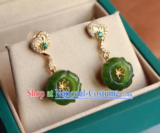 China Traditional Cheongsam Crystal Ear Accessories National Qing Dynasty Court Jade Plum Earrings