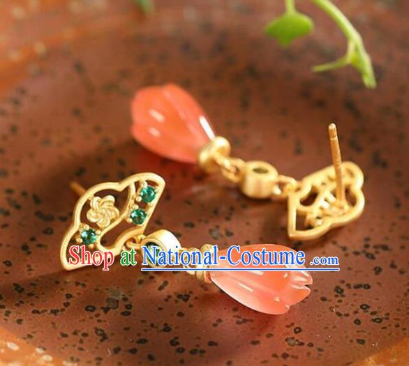 China Traditional Cheongsam Green Crystal Ear Accessories National Wedding Red Agate Mangnolia Earrings