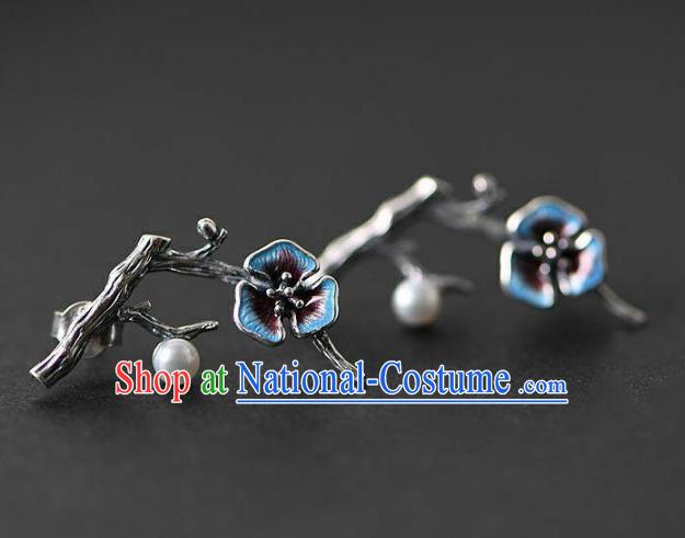 China National Silver Earrings Traditional Cheongsam Cloisonne Plum Ear Accessories