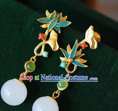 China Traditional Cheongsam Ear Accessories National Enamel Lotus Earrings