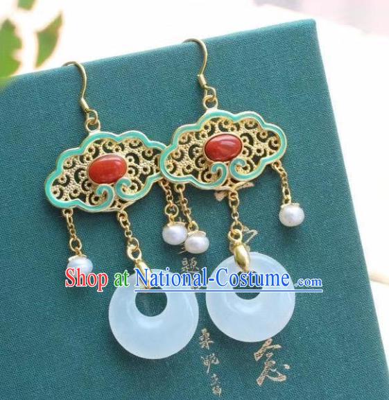 China Traditional Cheongsam White Jade Ear Accessories National Enamel Agate Earrings