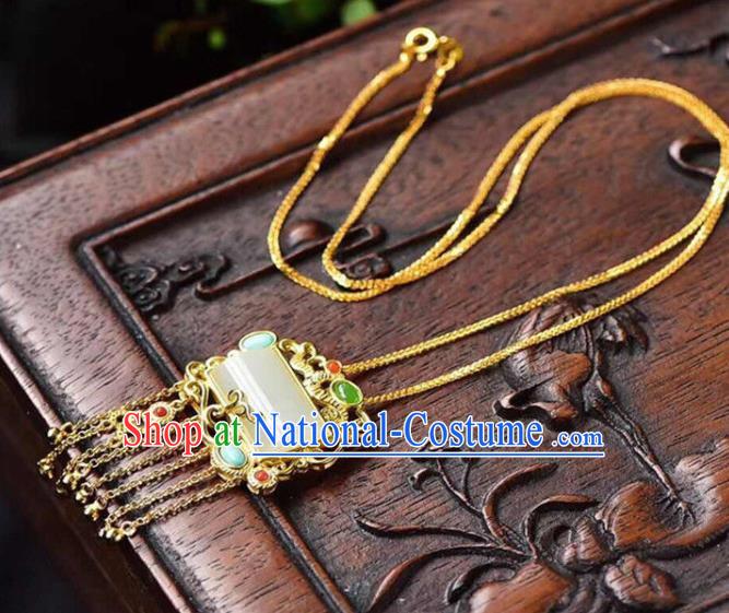 China Handmade Golden Tassel Necklace Jewelry Accessories Traditional Jade Pendant