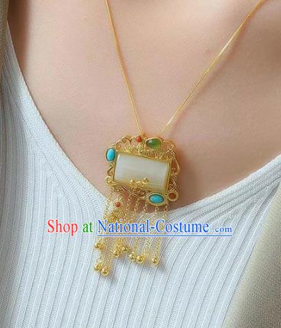 China Handmade Golden Tassel Necklace Jewelry Accessories Traditional Jade Pendant