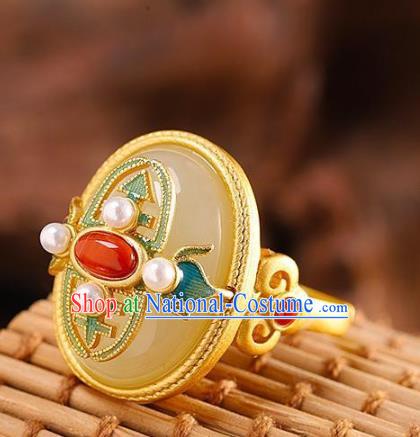 Chinese Handmade Jade Ring Jewelry Accessories Classical Qing Dynasty Golden Circlet