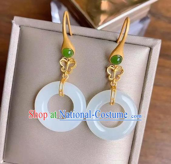 China Traditional Cheongsam White Jade Ear Accessories National Silver Earrings