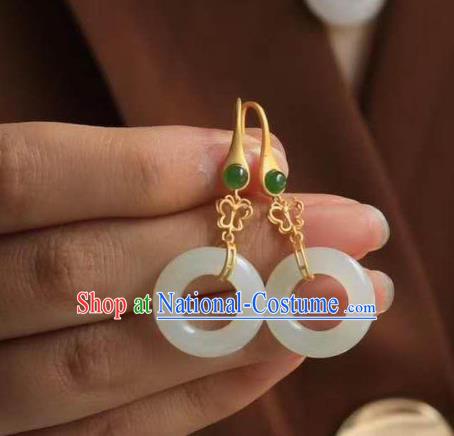 China Traditional Cheongsam White Jade Ear Accessories National Silver Earrings