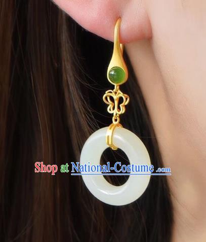 China Traditional Cheongsam White Jade Ear Accessories National Silver Earrings